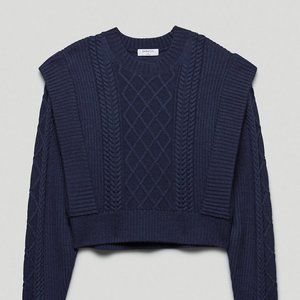 NWT Aritzia Babaton seek sweater Cable-knit shoulder pad sweater Navy
